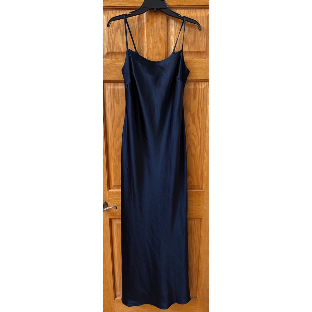 Stunning Xscape Evenings Navy Satin Slip Maxi Gown, Size 8 c pics and narrative - Picture 2 of 5